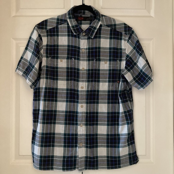 Mountain Hardwear Men L SS Button Up Lined Cotton Shirt Plaid B&W Outdoor Hiking - Picture 2 of 12